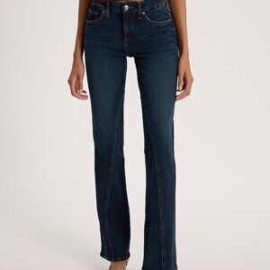 Express Mid Rise Dark Wash Twist Seam Flexx Skyscraper Jeans - Size XL Short
